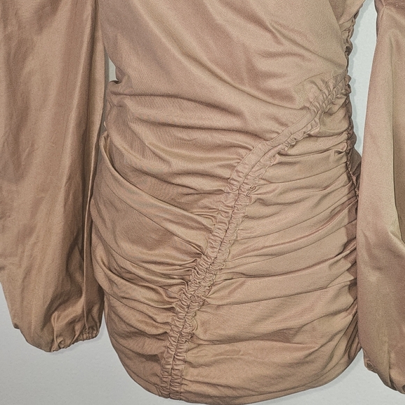 House Of CB Womens Dress Sz M Indra Mocha Off Shoulder Mini,Party,Dance Ruched - Picture 3 of 15